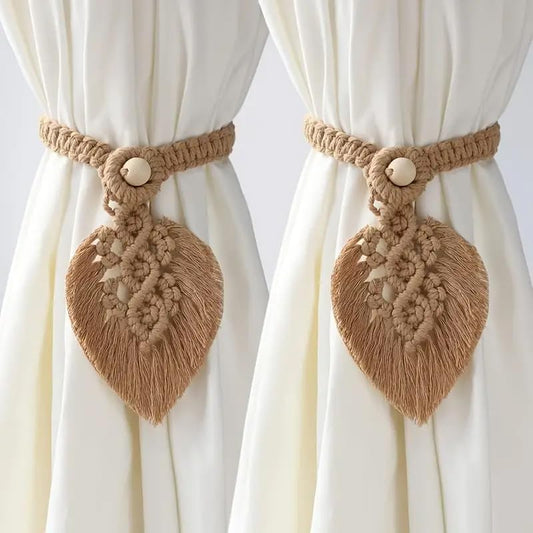Bohemian Macrame Drapery Tiebacks – Hand-Woven Cotton – 2-Pack