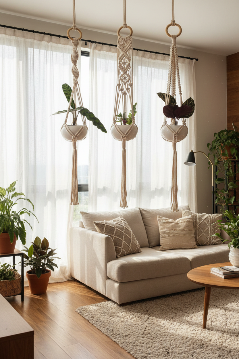 Macrame Hanging Planter – Handcrafted Cotton Planter - 3pc