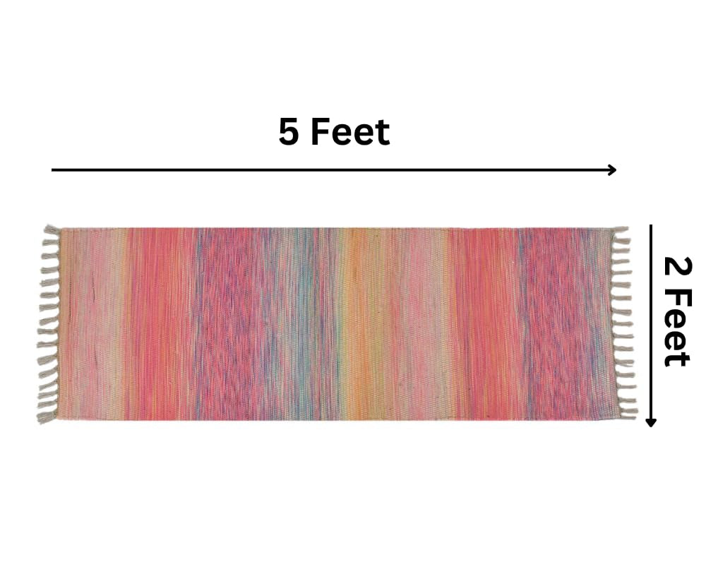 Sustainable Printed Modern Rug 2x5 ft | Handmade Upcycled Fabric Carpet Living Room Bedside Runner