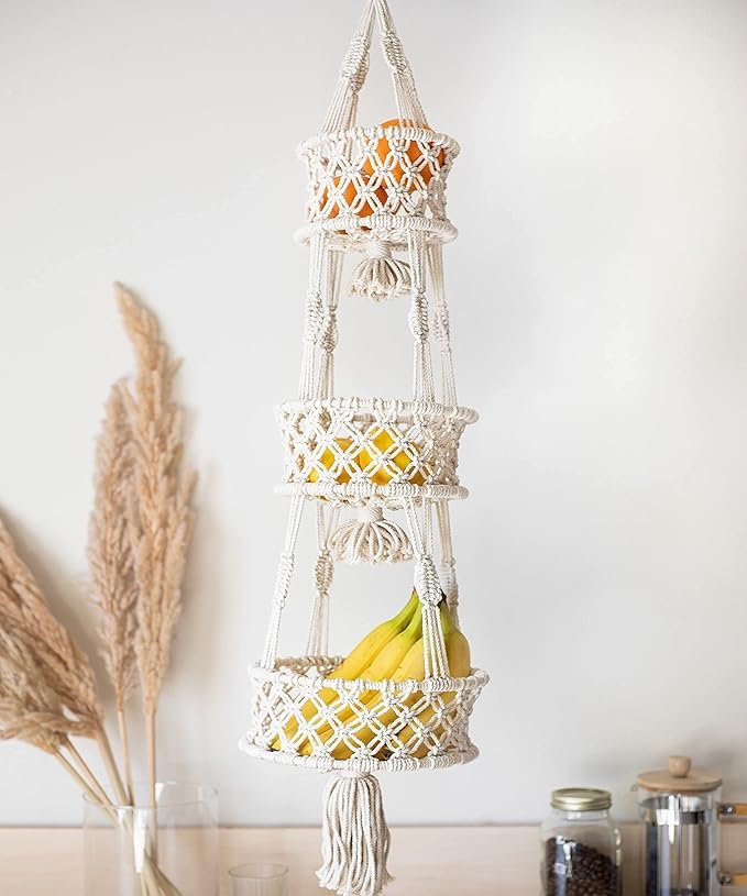 Cotton Macrame Hanging Storage Basket – 3-Tier