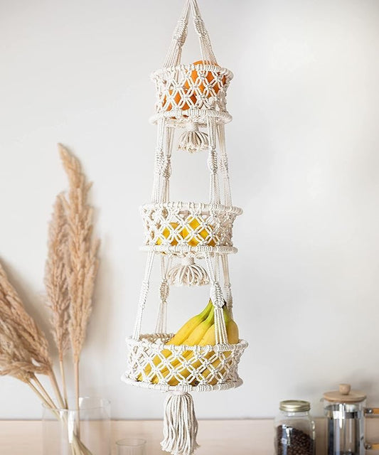 Cotton Macrame Hanging Storage Basket – 3-Tier
