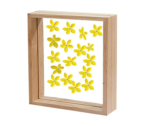 Wooden Display Frame – Wall & Table Decor – Natural Wood, Pre-inserted Flowers – 7x7 Inch