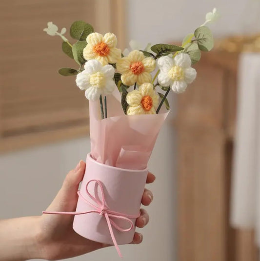 Yellow Daisy Bouquet – Hand-Crocheted Floral Display – Everlasting Cotton – Single Unit