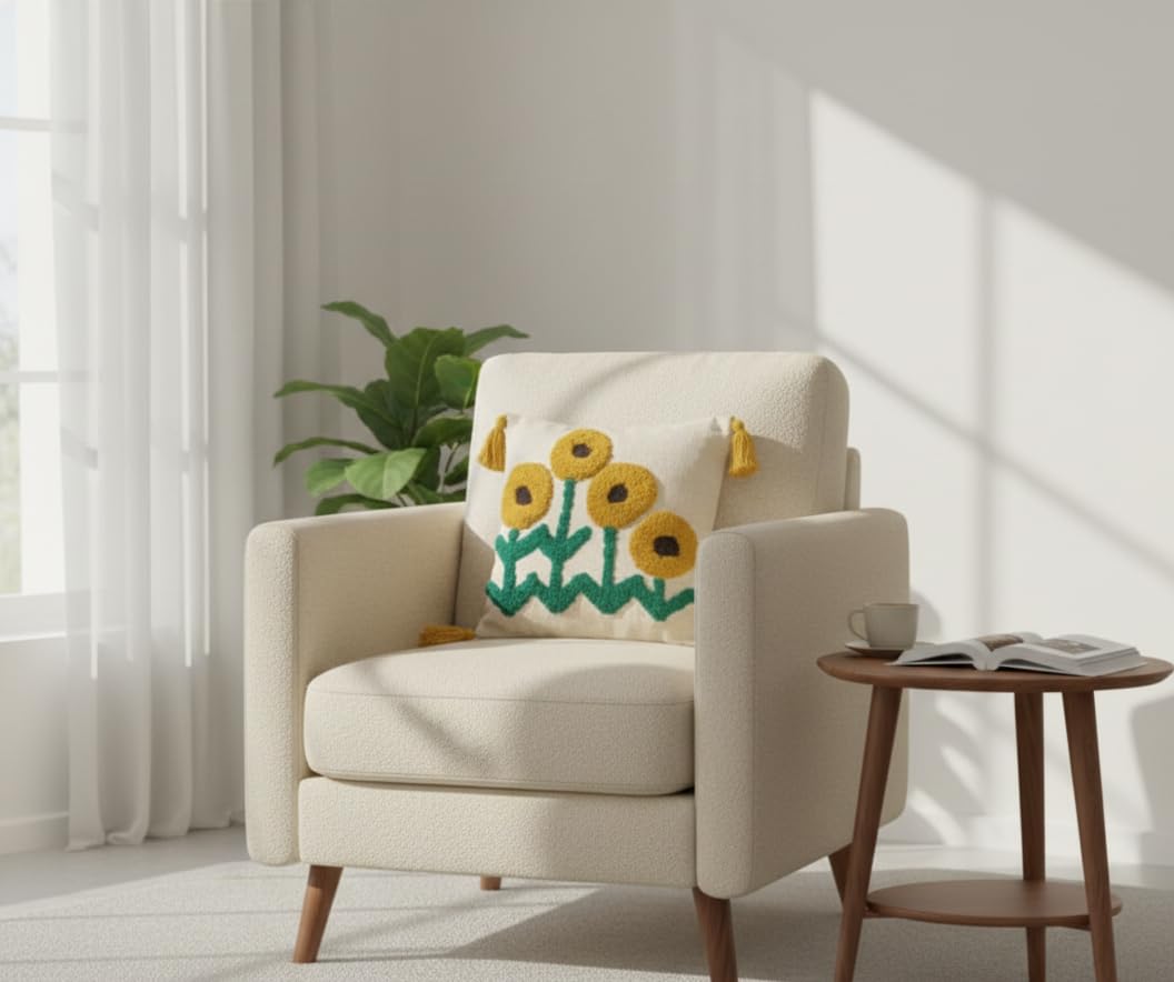Hand-Tufted Decor Set – Sofa Throw & Cushion Covers – Premium Cotton – 50x60" & 2x 16x16"