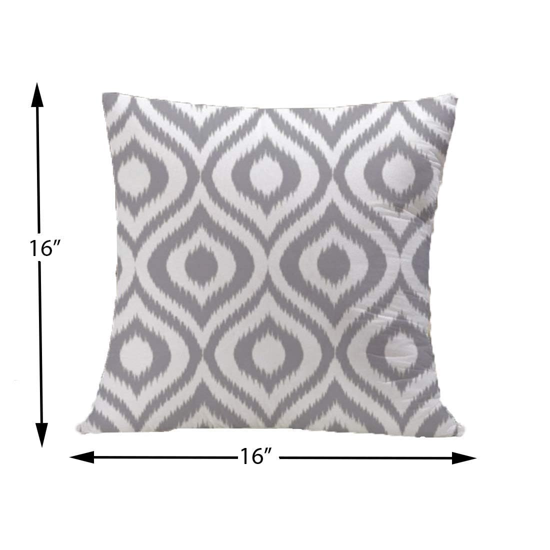 Elegant Grey & White Ikat Geometric Polycotton Cushion Covers Set of 5 (16x16) | Sofa & Living Room Decor, Throw Pillow Covers