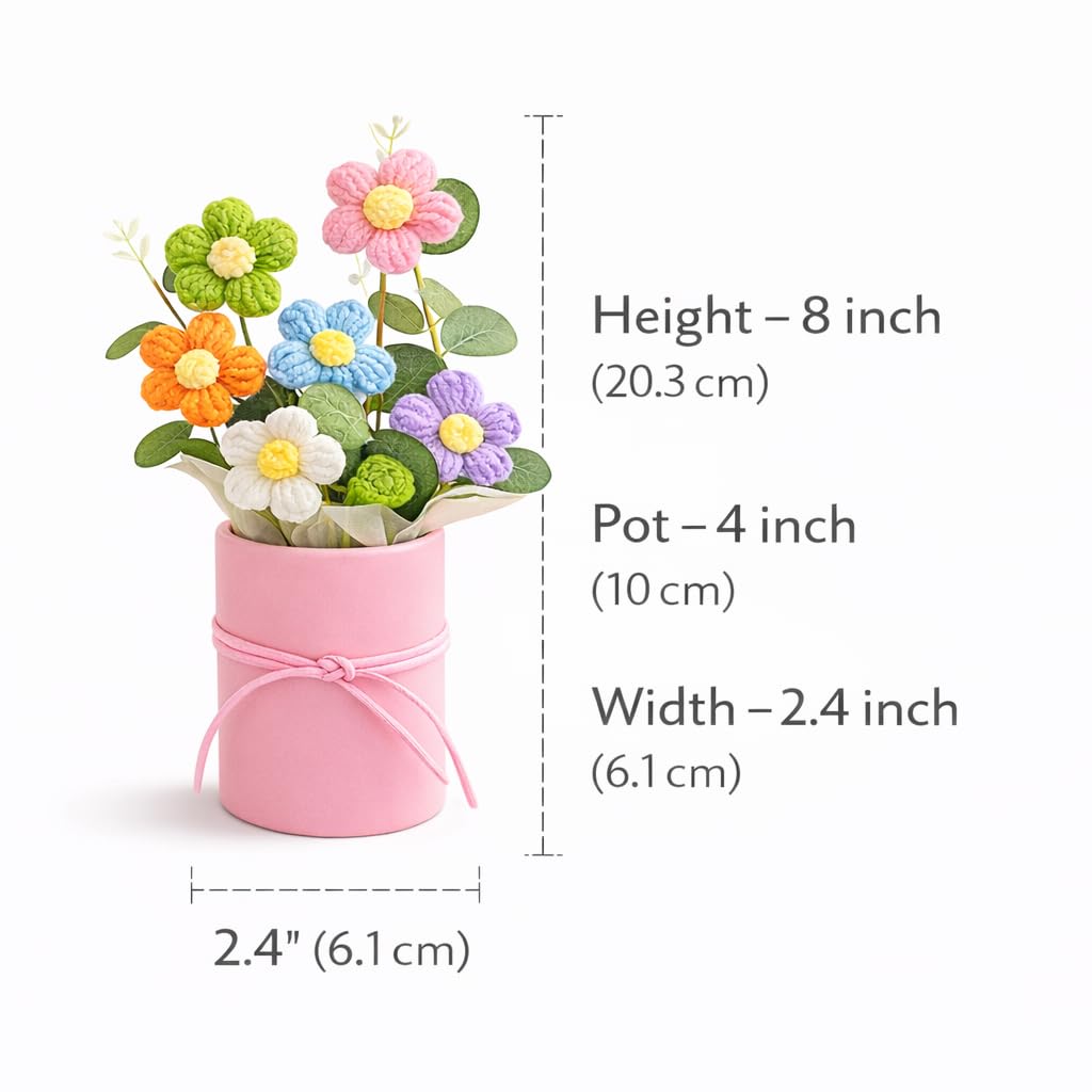 Artificial Floral Bouquet – Handcrafted Knitted Decor – Cotton Yarn – Single Unit
