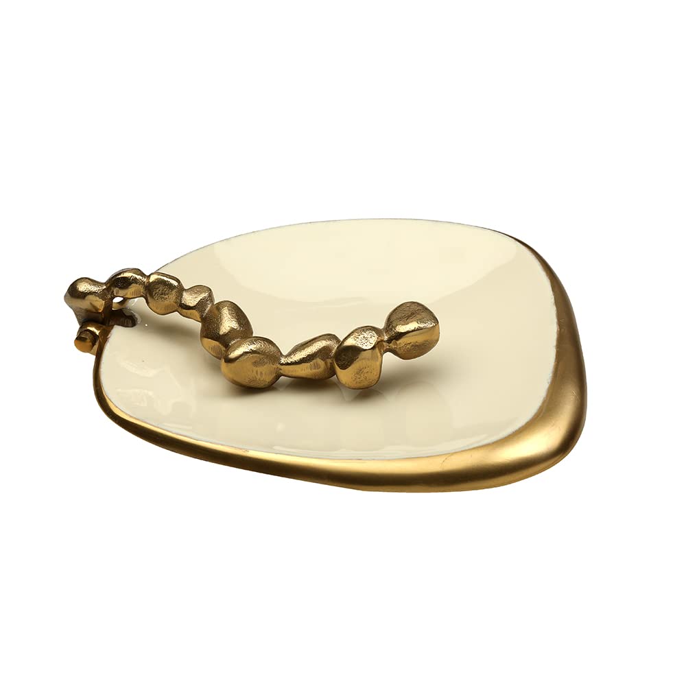 Handcrafted Metal Tissue Box Cover – Ivory Enamel Gold Finish – 24x20x5cm
