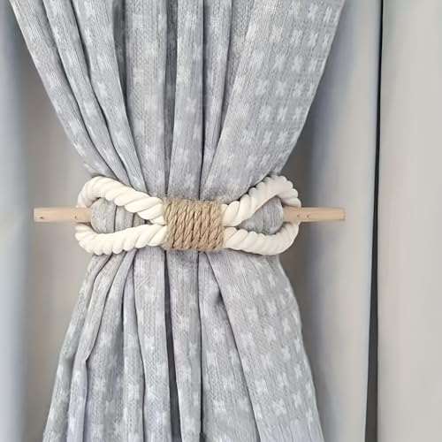 Curtain Holdbacks – Tie-Top Design – Solid Wood, Off-White – Pair (2pc)