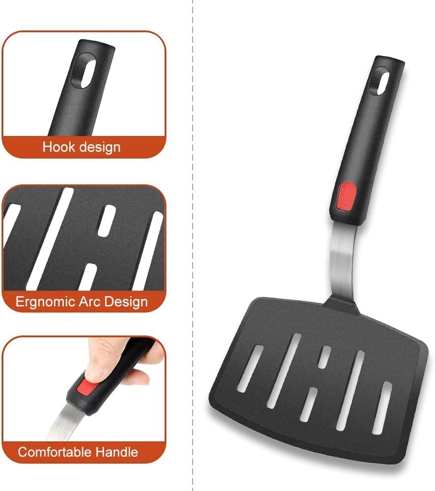 Spatule en silicone – Retourneur de cuisine et de pâtisserie – Antiadhésive, résistante à la chaleur – Large fente, unité unique