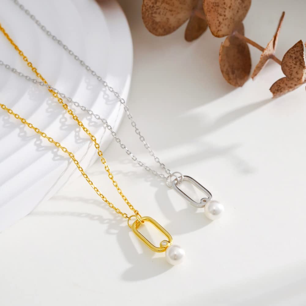 Droplet Necklace – 92.5 Sterling Silver – Pearl Accent Rhodium Plated