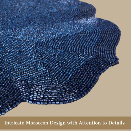 Elegant Blue Moroccan Beaded Placemat 14" Glass Bead Table Mat (Set of 1) | Decorative Dining Kitchen Counter Decor, Gift
