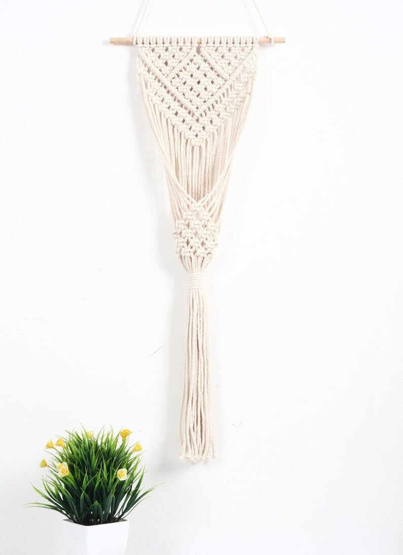 Macramé Plant Hanger – Handcrafted Cotton – 12x35 In