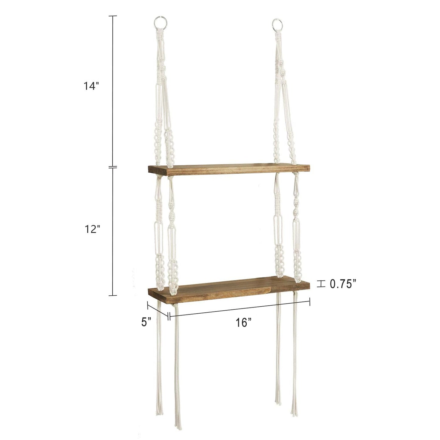 2 Tiered Wall Shelves – Torched Wood & Woven Rope