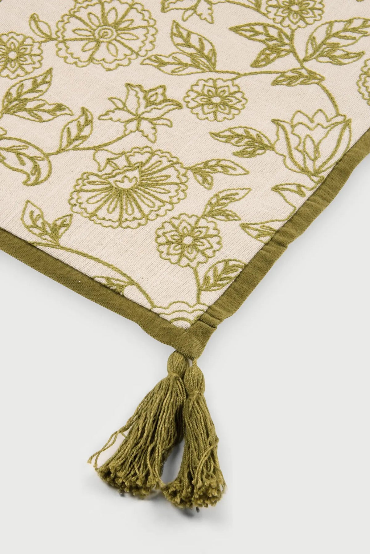 Rosabelle Chintz Olive Table Runner SanctuaryLiving