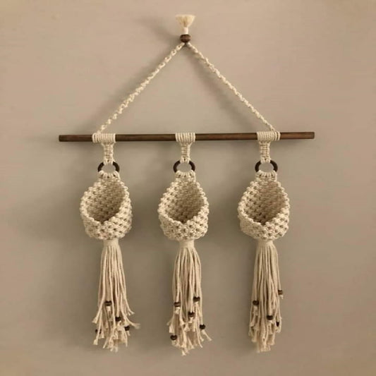 Hand-woven Hanging Planter – Natural Cotton Fiber