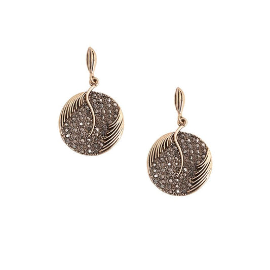Circular Textured Drop Earrings – Fashion Jewellery – Alloy & Artificial Stones – Gold Tone Finish