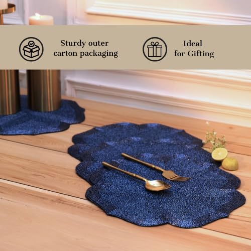 Elegant Blue Moroccan Beaded Placemat 14" Glass Bead Table Mat (Set of 1) | Decorative Dining Kitchen Counter Decor, Gift