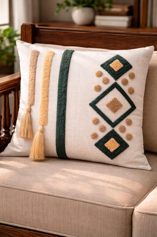 Geometric Tufted Decorative Cushion Cover - 100% Cotton - 1pc