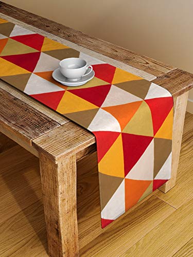 Orange Triangle Pattern HD Printed Washable Poly Cotton Dining Table Runner 13x58 Inch (4-6 Seater) | Kitchen & Home Decor Table Linen