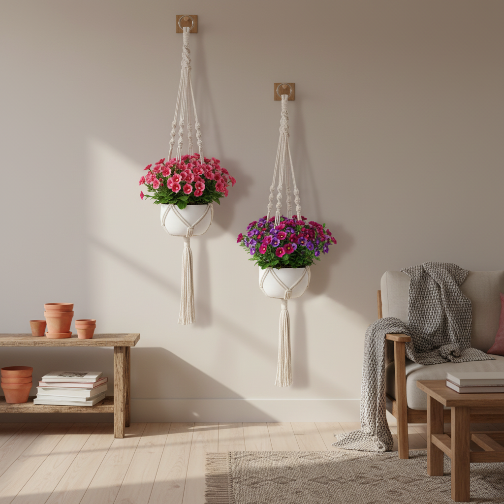 Decorative Hanging Macrame Hanging Planter - 2pc Set
