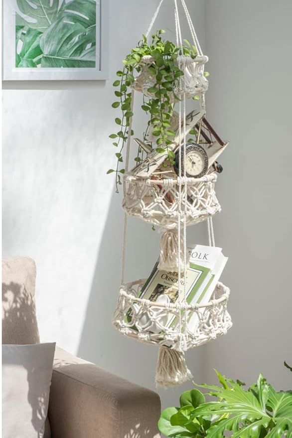 Cotton Macrame Hanging Storage Basket – 3-Tier