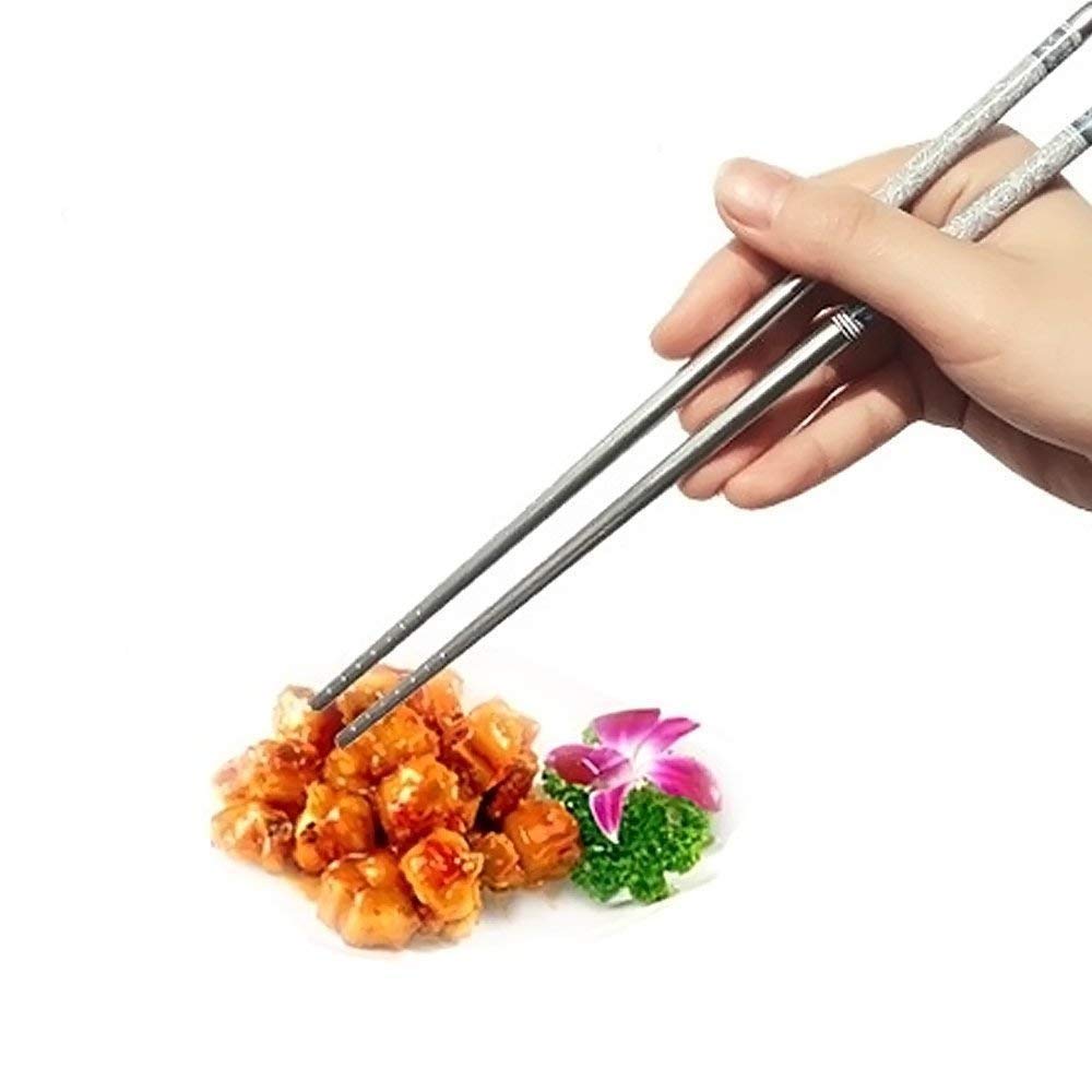 Metal Chopsticks – Reusable Dining Chopsticks – Non-Slip Stainless Steel – 5-Pair Set