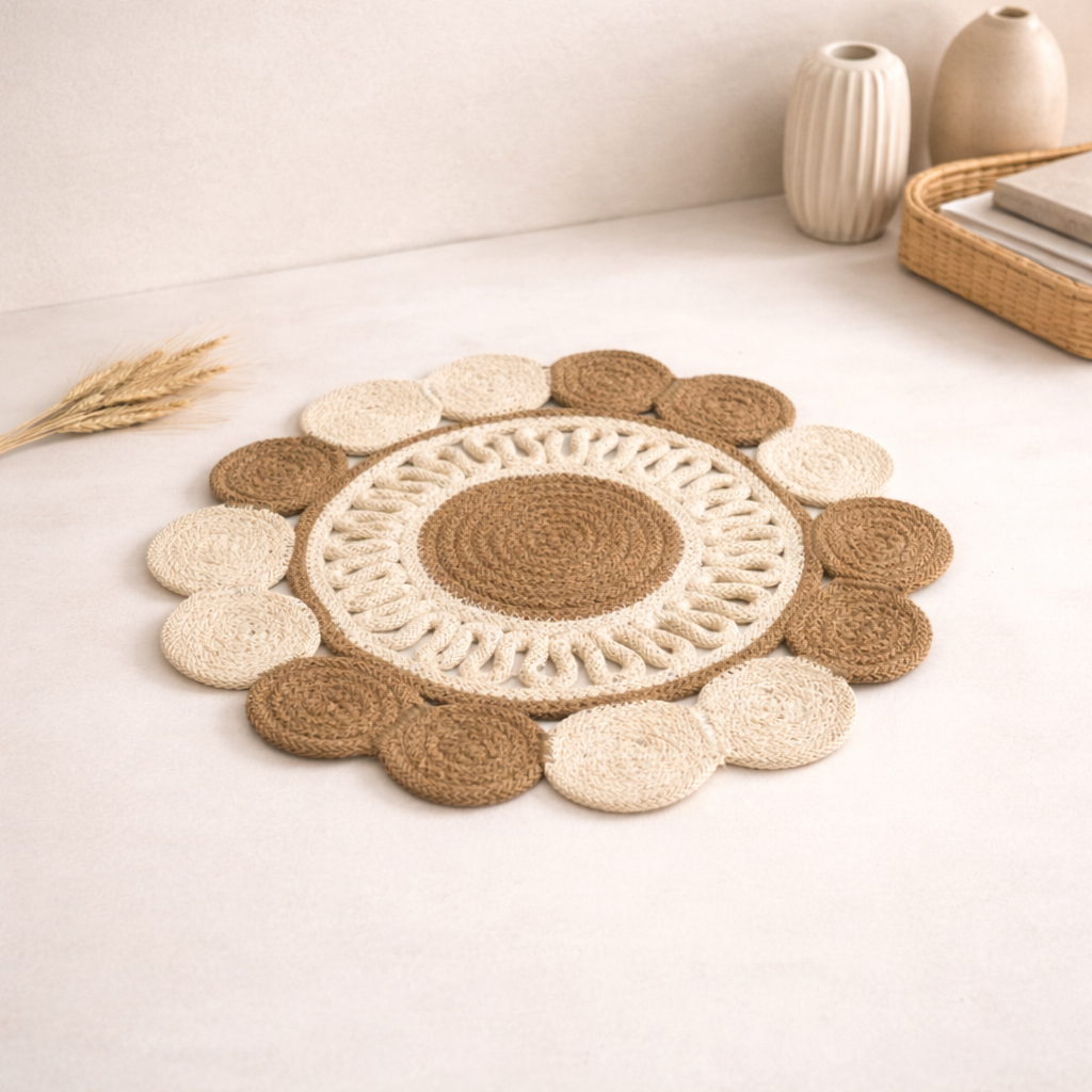 Beige Cotton Braided Placemat – Handcrafted Dining Mat