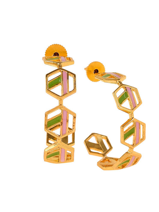 Geometric Half Hoop Earrings – Gold Plated Finish – Secure Post Back Pair