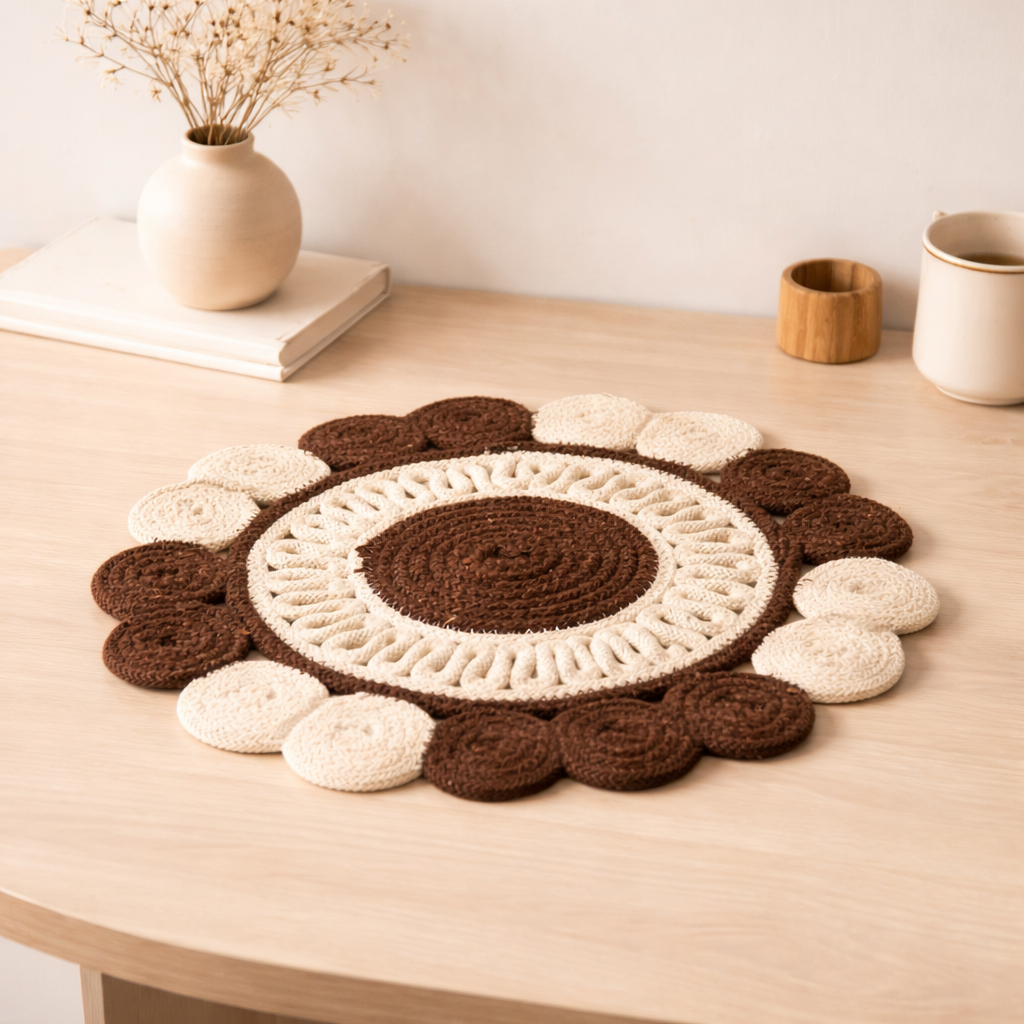 Brown Cotton Braided Placemat – Handcrafted Dining Mat
