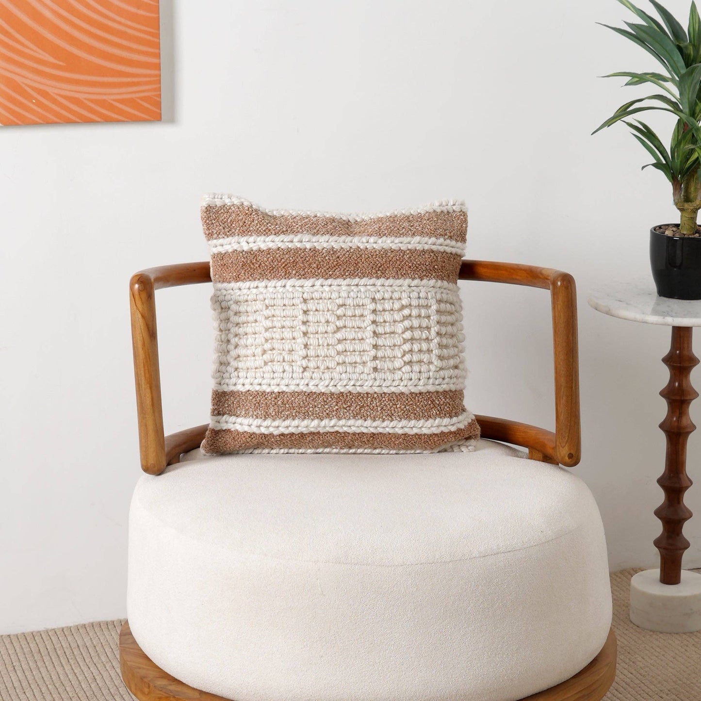 Beige & Ivory Handwoven Cushion – Soft Decorative Pillow