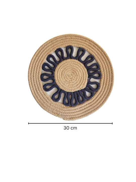 Set van 2 - Ronde Eetkamer Placemats – Katoenen Tafeltextiel – Geweven Patroon