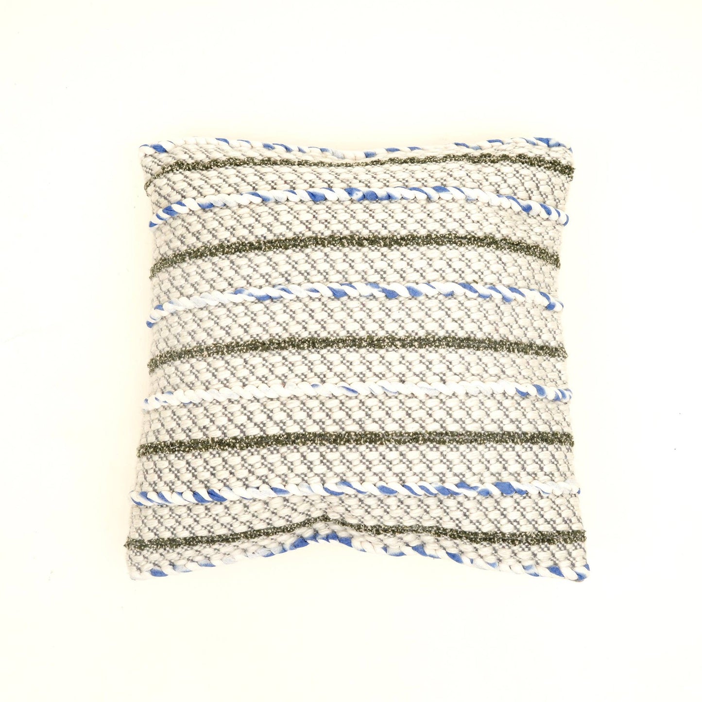 Ivory & Blue Textured Cushion with filler– Handwoven Design