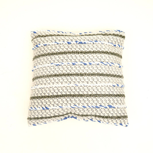 Ivory & Blue Textured Cushion with filler– Handwoven Design