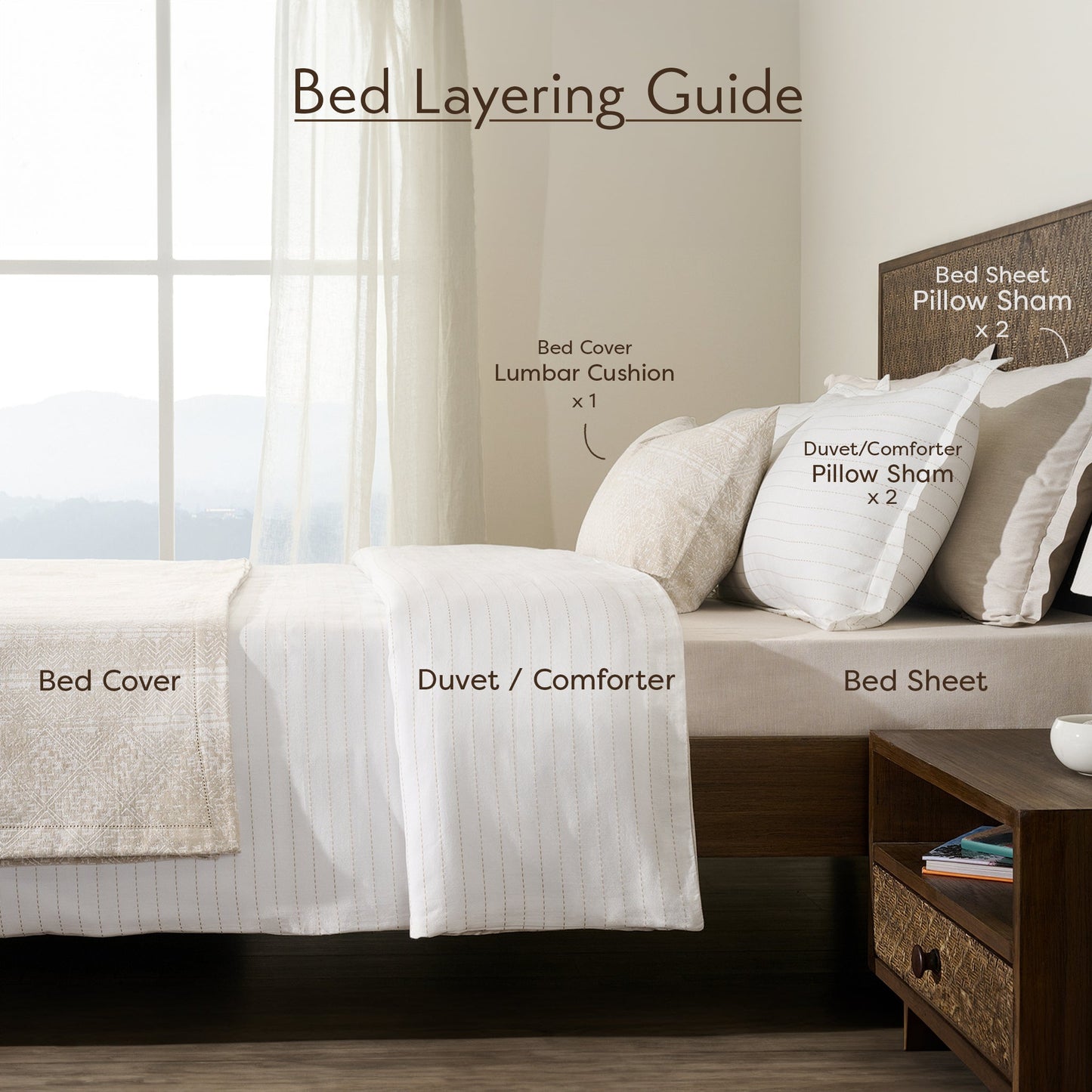 Bed Set | Cotton Bamboo Jacquard Geometric | King Size, Birch