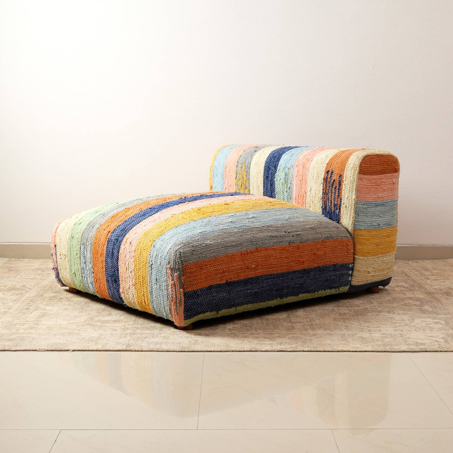 L Shape Floor Sofa In Multi Stripe