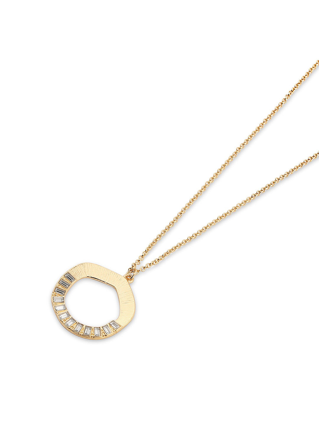 Crystal Textured Circle Necklace – Long Necklace – Alloy with Crystals – 62 cm