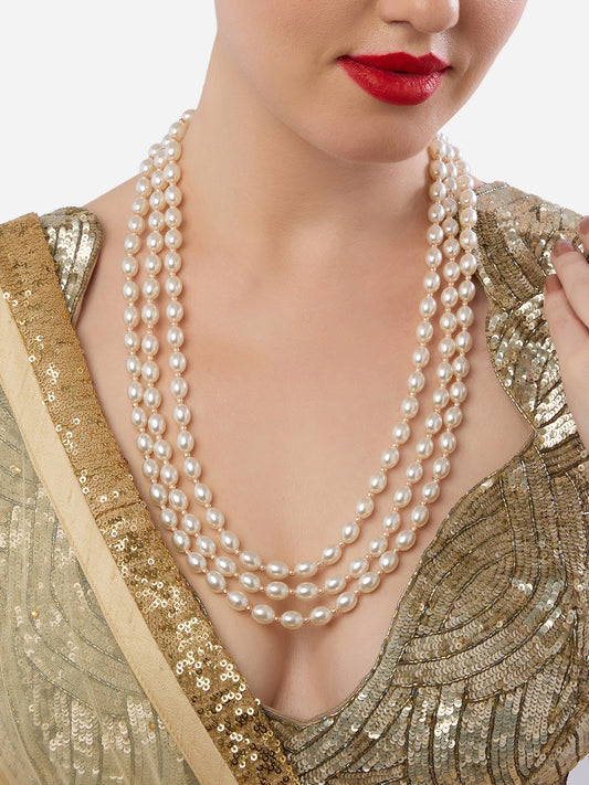 Rose Gold-Plated Layered Necklace – Adjustable Necklace – Alloy with Pearls – 64cm Length