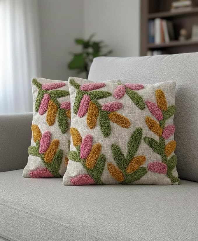 Hand Tufted Cotton Sofa Throw Set – Home Textile – 3-Piece (50x60" Throw, 2x 16x16" Covers)