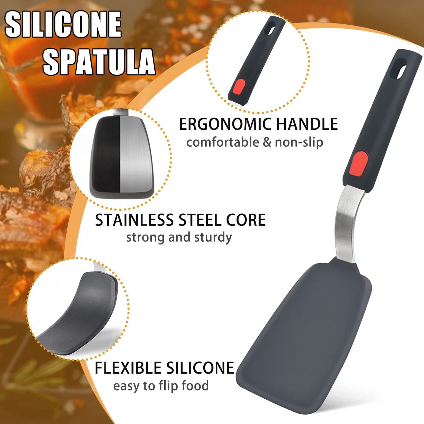 Spatule de cuisine en silicone – Spatule à crêpes large – Silicone anti-rayures et résistant à la chaleur – 28 x 7 cm (Lot de 1)
