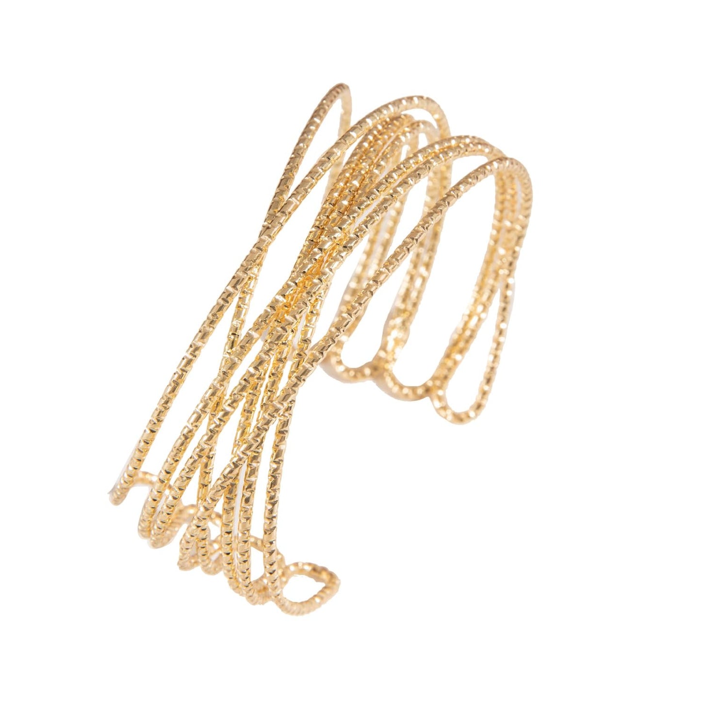 Geometric Double Twisted Kada Bangle – Open Cuff Bracelet – Gold Plated Finish – Adjustable Fit