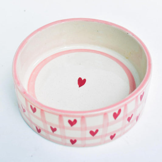 Checked Heart Ceramic Bowl – Handmade – Dishwasher Safe – Small Serving Bowl