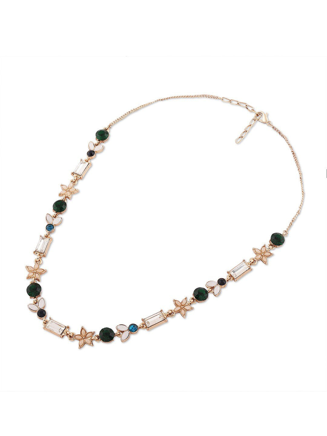 Gold-Plated Embellished Necklace – Fashion Jewellery – Alloy, Artificial Stones, Lobster Closure – 25cm
