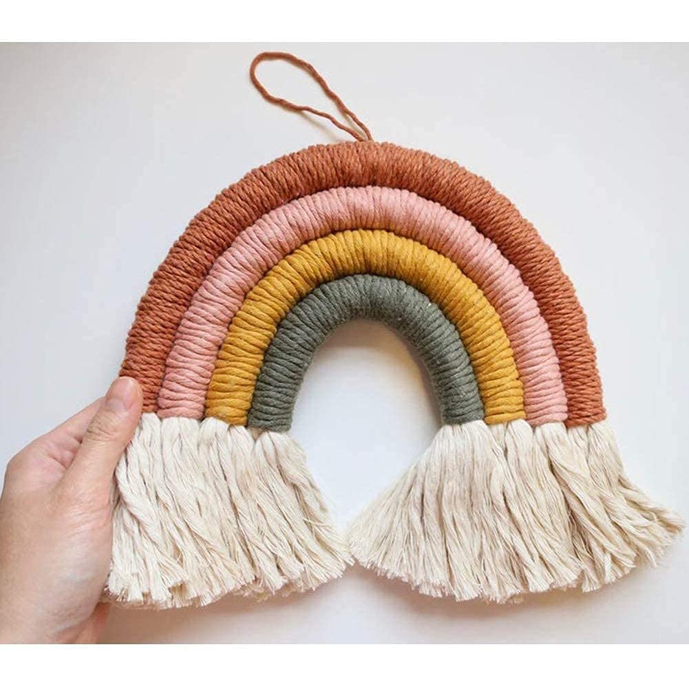 Woven Rainbow Wall Hanging – Handcrafted Textile Art – 8x8 Inch