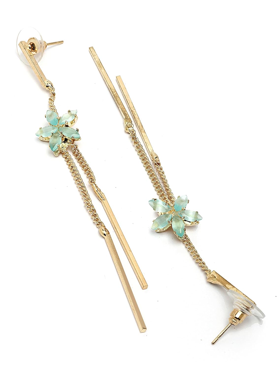 Contemporary Sea Green Drop Earrings – Fashion Jewellery – Gold-Plated Finish – Boutique Accessory