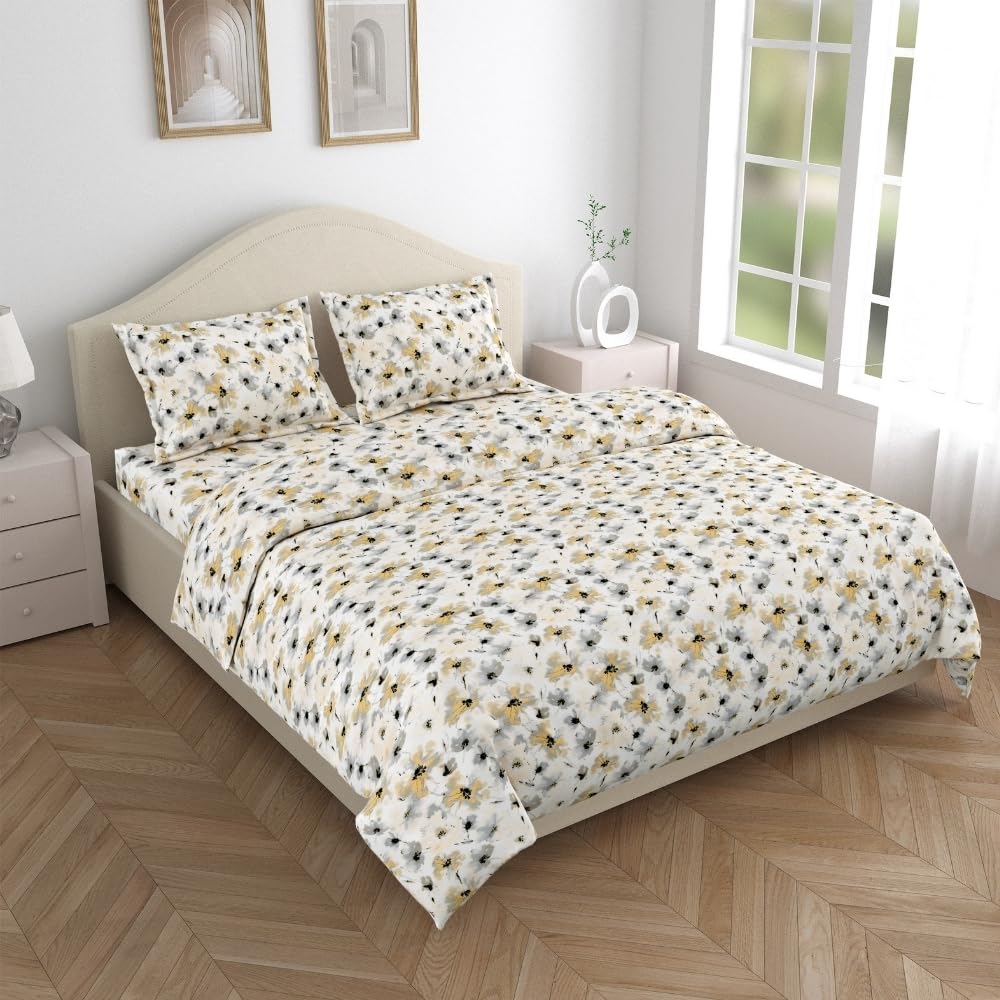 Double Bed Bedsheet Set - Ultrasoft Cotton - Queen Size, 2 Pillow Covers | Fade-Resistant