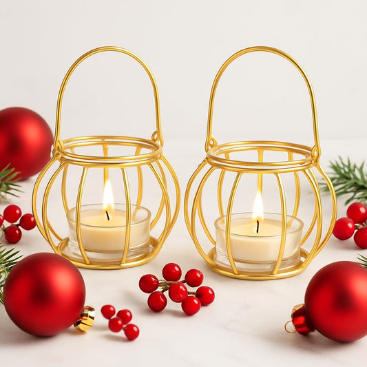 Elegant Gold Glass Hanging Diya & Tea Light Lantern | Diwali Decor, Home Gift