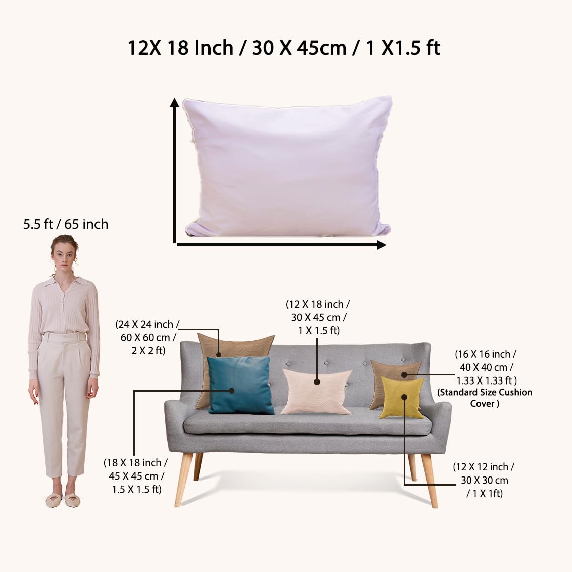 Modern Geometric Polycotton Cushion Covers Set of 5, 18x18 Inches | Pink Grey White Sofa Pillow Covers Living Room Decor