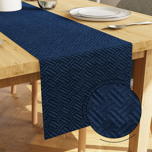 Navy Blue Quilted Velvet Machine Washable Dining Table Runner 32x150 cm for 4-6 Seater | Elegant Home Decor, Kitchen