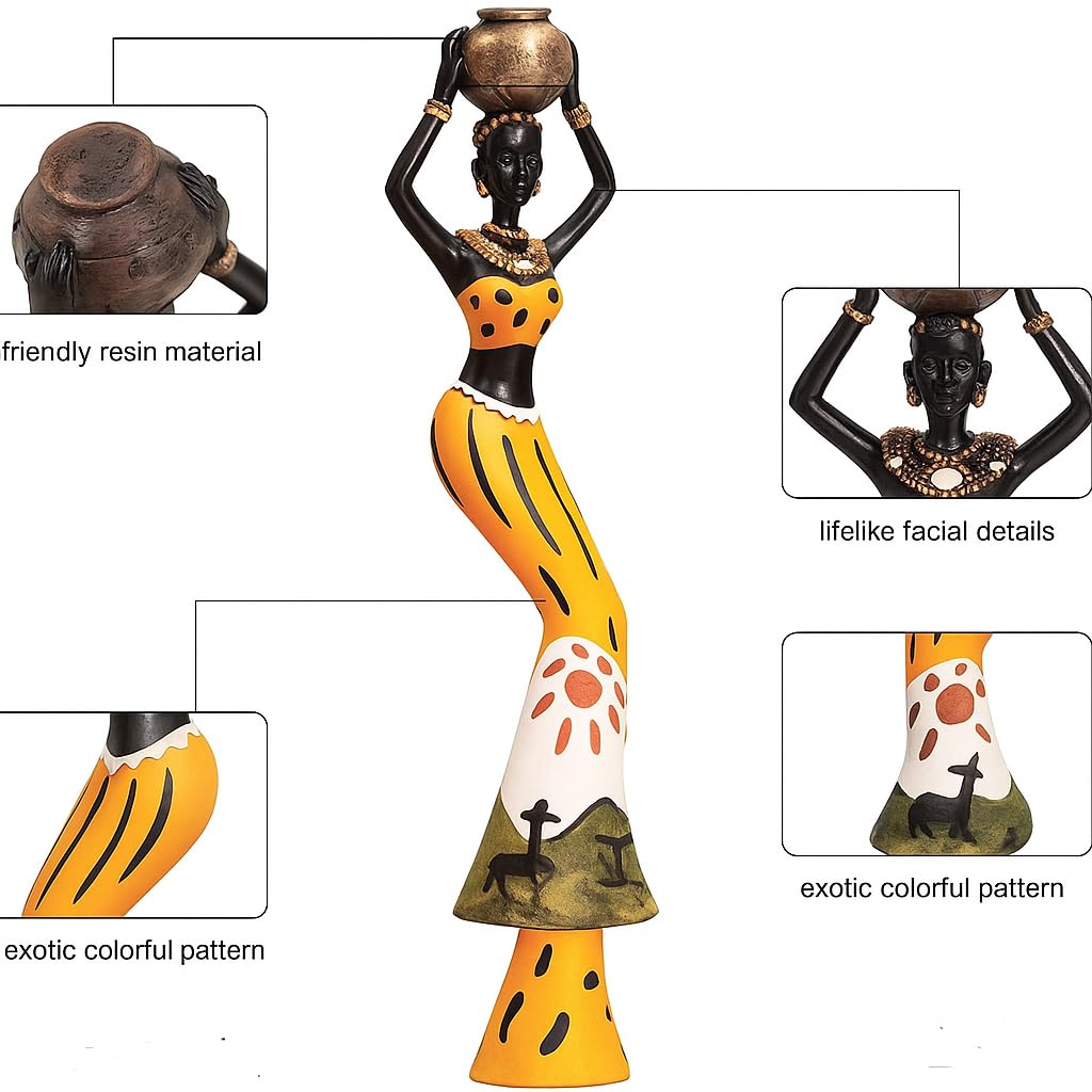 African Tribal Hand Crafted Resin Women Figurines Set of 3 Multicolour | Home Decor Art Piece Handicraft Gift