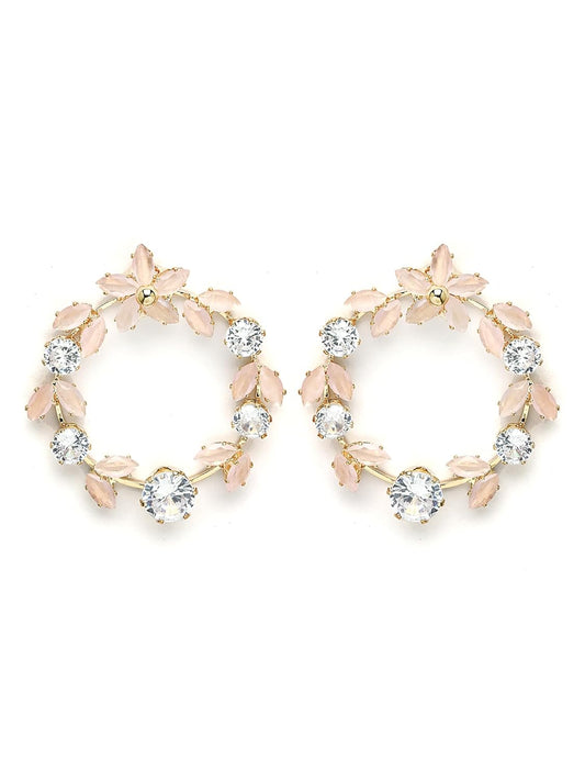 Round Dangler Earrings – Women's Fashion Jewellery – Gold Plated Pink American Diamond – Single Pair